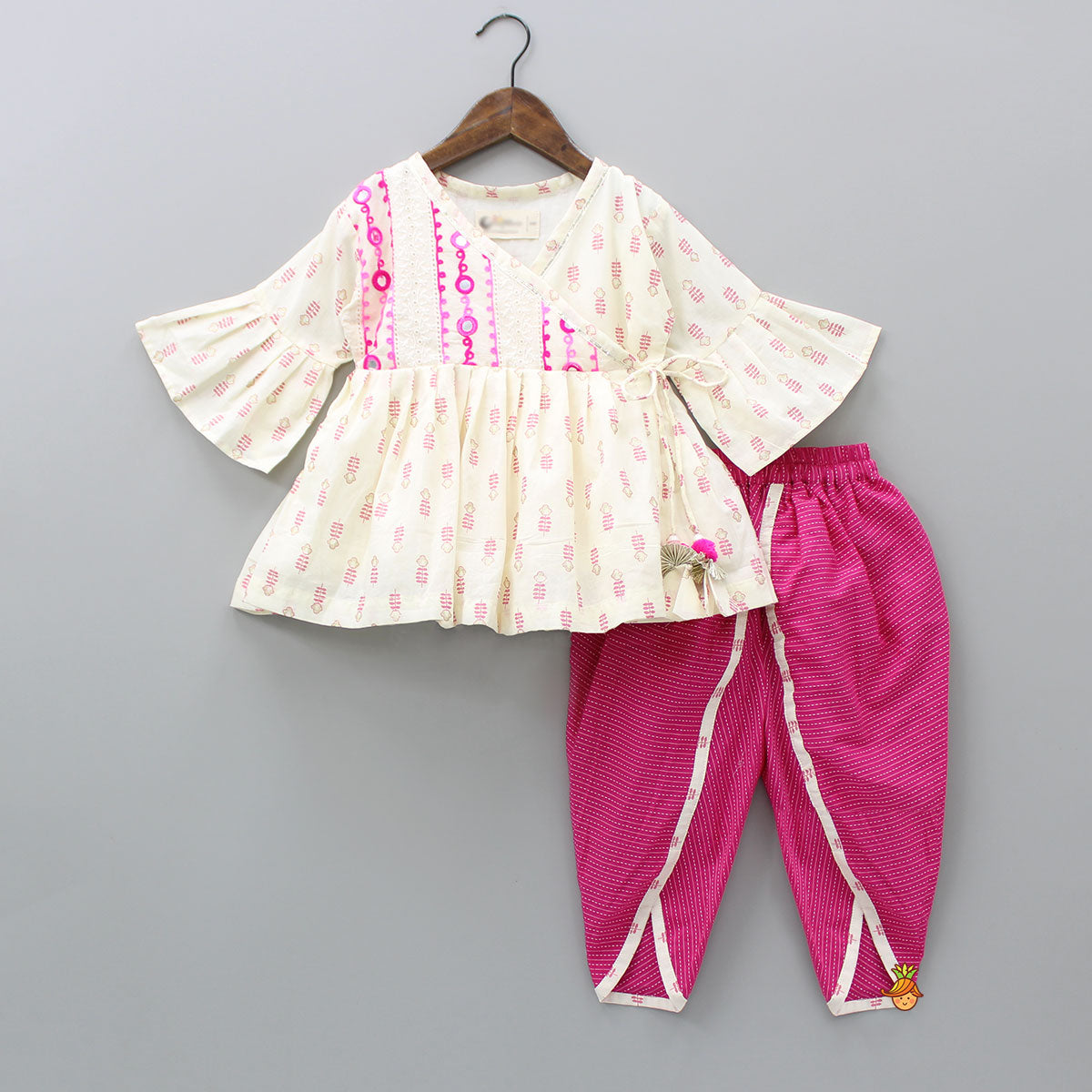 Side Knot Detail Pleated Kurti And Pink Dhoti Pant | Little Muffet